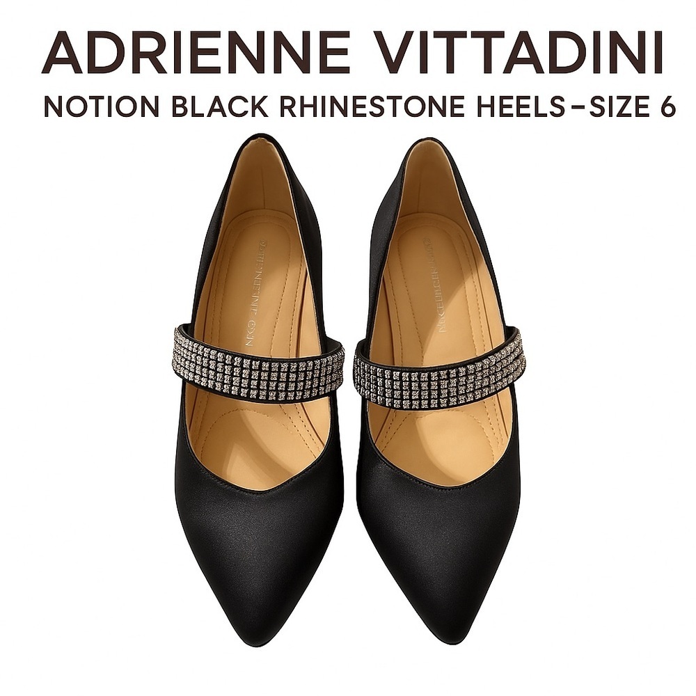 Adrienne Vittadini Notion Black Rhinestone Heels – Size 6